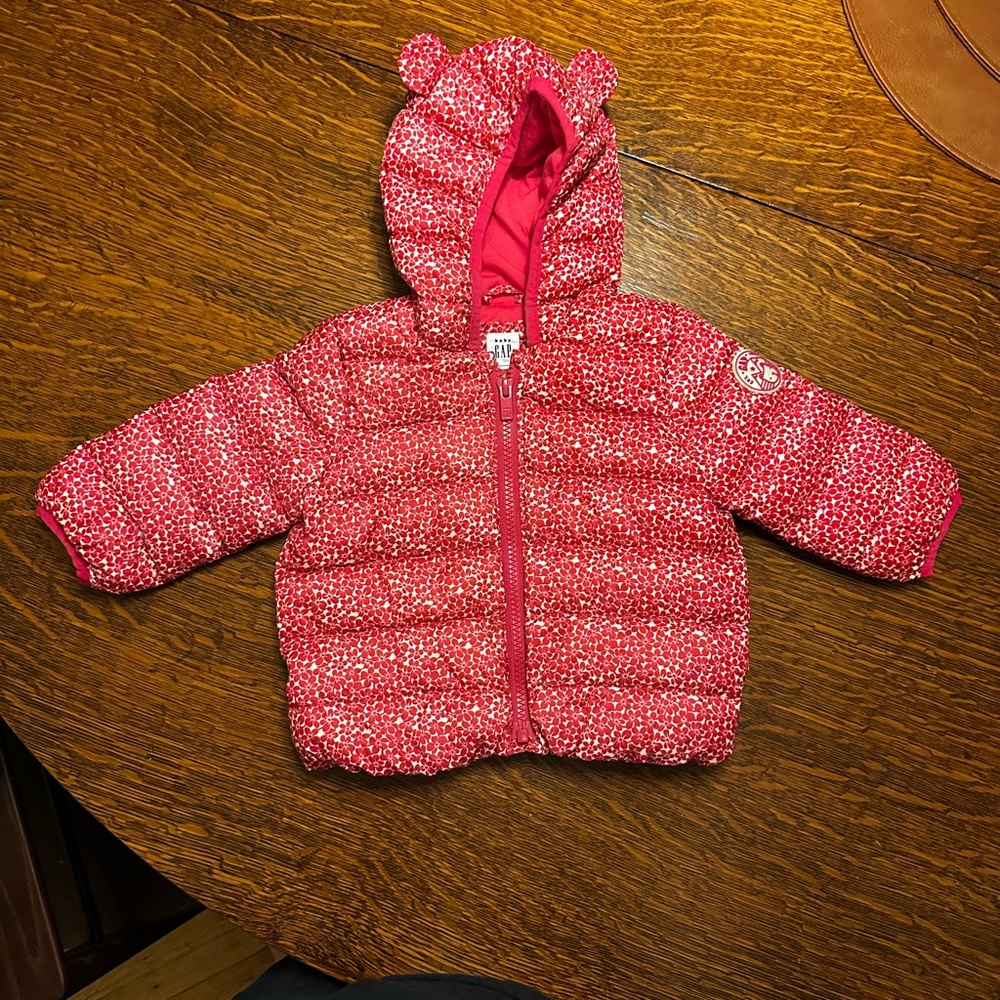 Baby GAP Red Floral Hooded Baby Jacket with Bear Ears